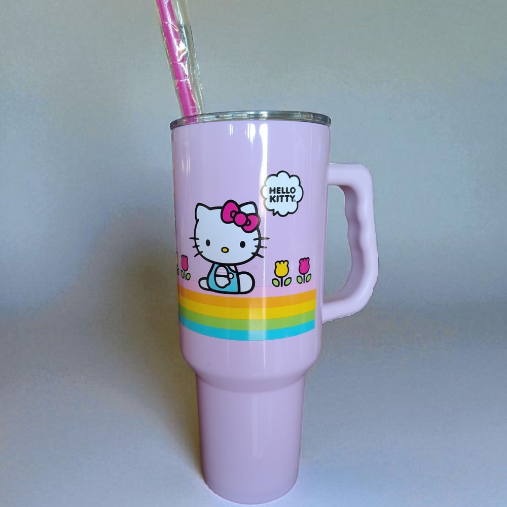 Hello Kitty Pink 40 oz Stainless Steel Insulated Tumbler W/Straw And Handle